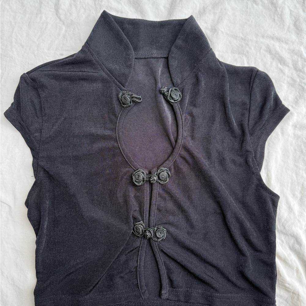 SHEIN Black Short Sleeve Top with Knot Accents